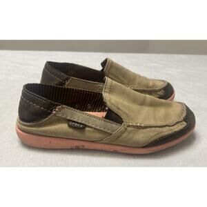 CROCS Women's Shoes Size 9 Walu Tan Canvas Loafers Boat Slip On Size